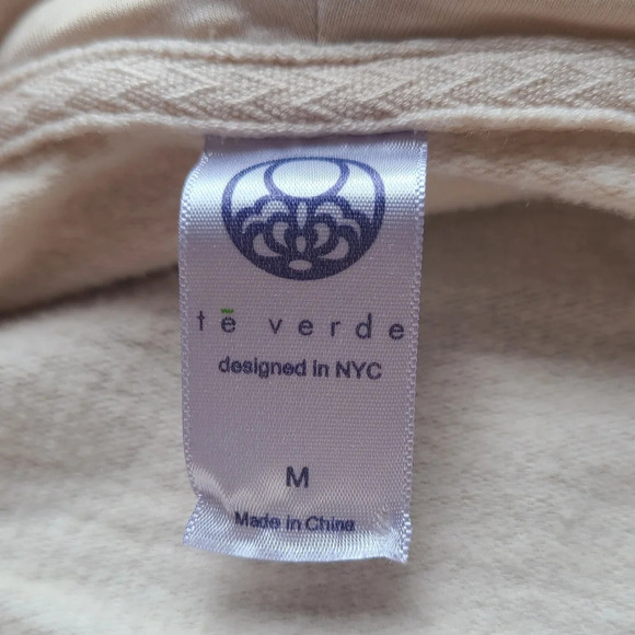 Cowl Neck Pullover Hoodie M Beige Mesh Hem High Low Sweatshirt Relaxed Fit Top - Picture 6 of 9